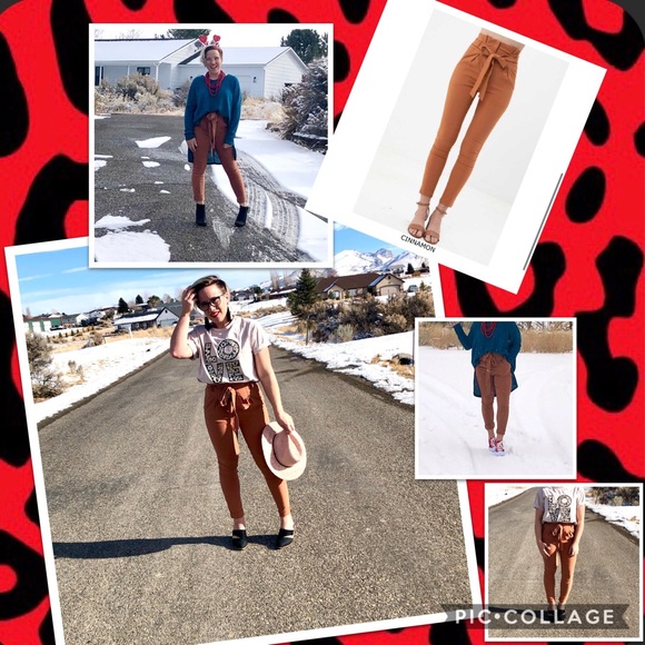 New! Skinny High Waist Paper Bag Pants in Copper - Picture 14 of 16